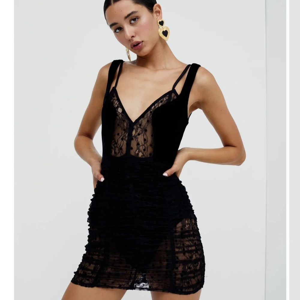 For Love & Lemons Black Lace Mini Dress